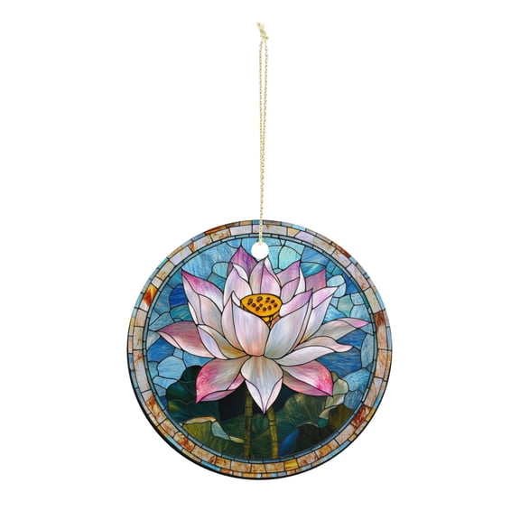Stained Glass Lotus Flower Christmas ornament, Christmas decoration, holiday present idea, heirloom keepsake, round ceramic, gift Exchange, bauble present, gift idea