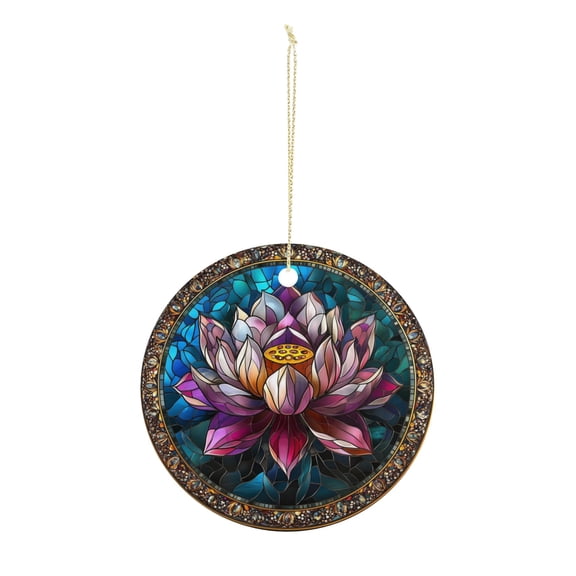 Stained Glass Lotus Flower Christmas ornament, Christmas decoration, holiday present idea, heirloom keepsake, round ceramic, gift Exchange, bauble present, gift idea