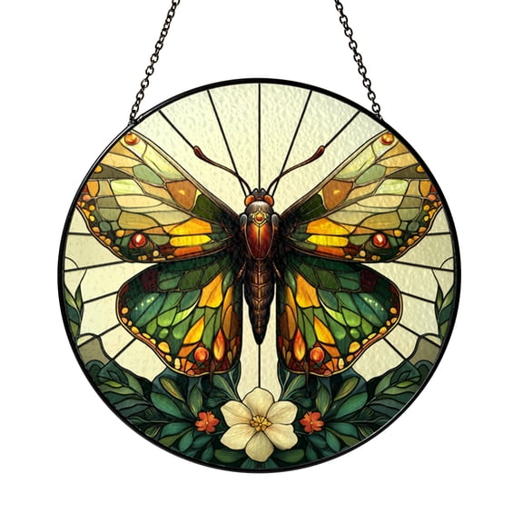 Stained Glass Luna Moth Roundel, Nature Inspired Window Hanging, Celestial Themed Home Decor, Unique Gift Idea