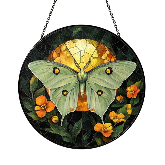 Stained Glass Luna Moth Suncatcher, Boho Gothic Window Hanging for Home