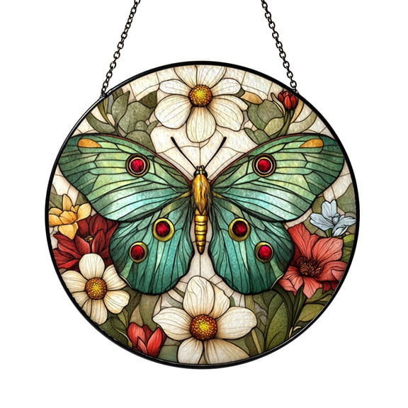 Stained Glass Luna Moth Suncatcher Window Hanging, Botanical Garden Inspired Sun Catcher for Home