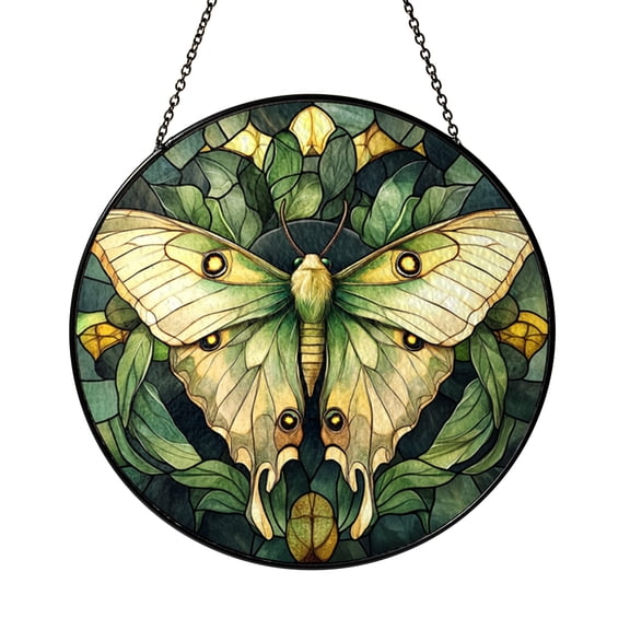 Stained Glass Luna Moth Suncatcher Window Hanging, Garden Inspired Window Art for Home