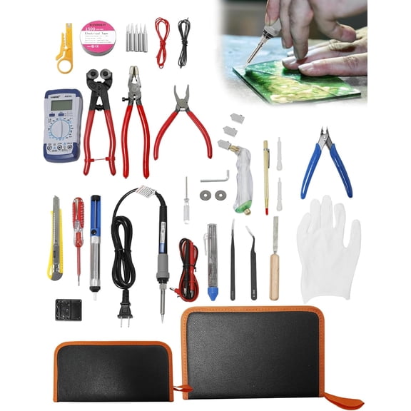 Stained Glass Making Starter Kit, Stained Glass Sets for Beginners, including Stained Glass Making Tool Set, 100W Electric Soldering Iron Set, and Glass Cutting Tool Set for Making Stained Glass.