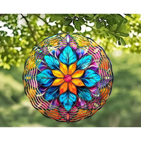 Stained Glass Mandala 10" Wind Spinner #2