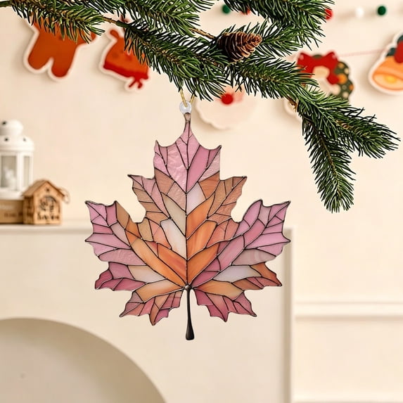 Stained Glass Maple Leaf Ornament, 3.14 inch Hanging Fall Window Decoration, Acrylic Xmas Tree Pendant, Handcrafted Suncatcher, Autumn Wall Accent, Festive Holiday Home Decor, Christmas Ornament