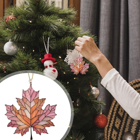 Stained Glass Maple Leaf Ornament, 3.14 inch Hanging Fall Window Decoration, Acrylic Xmas Tree Pendant, Handcrafted Suncatcher, Autumn Wall Accent, Festive Holiday Home Decor, Christmas Ornament