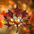 thumbnail image 1 of Stained Glass Maple Leaf Suncatcher, 5.9 inch Acrylic Fall Window Hanging, Glitter Thanksgiving Wall Ornament, Autumn Seasonal Home Accent, Harvest Themed Window Decor, Rustic Fall Porch Pendant, 1 of 6