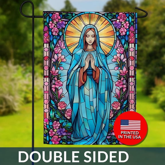 Stained Glass Mary Garden Flag Religious Prayer Double Sided