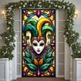 thumbnail image 1 of Stained Glass Masquerade Banner Joker Mask Carnival Display Feather Decor Jewel Embellished Venetian Backdrop for Carnival Party Masquerade Ball Venetian Festival, 1 of 9