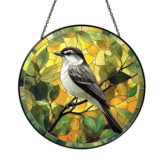Stained Glass Mockingbird Art – Handcrafted Bird Window Hanging for Home