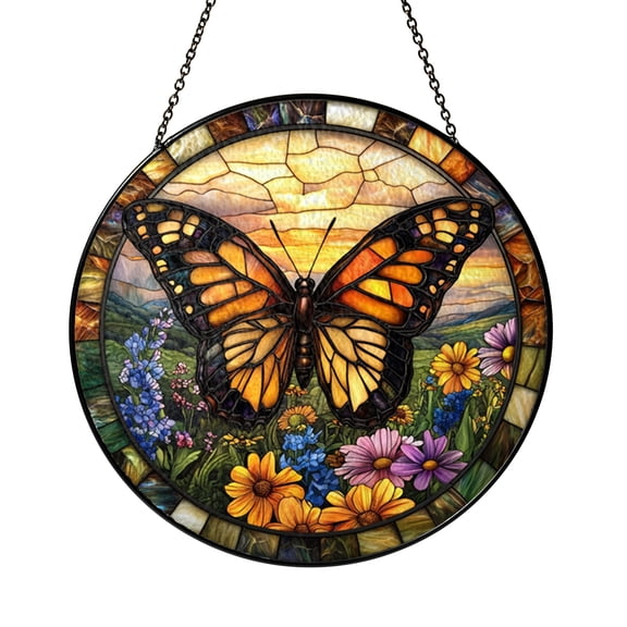 Stained Glass Monarch Butterfly Suncatcher Window Hanging, Bright Garden Home Window Decor