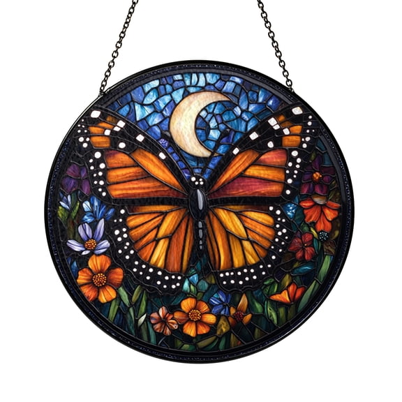 Stained Glass Monarch Butterfly Suncatcher for Window Decor, Nature Inspired Hanging Accent, Thoughtful Gift