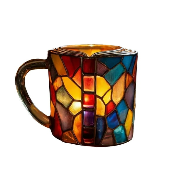 Stained Glass Mosaic Coffee Mug Unique Handcrafted Ceramic Cup with Vibrant Colors for Home & Office Decor