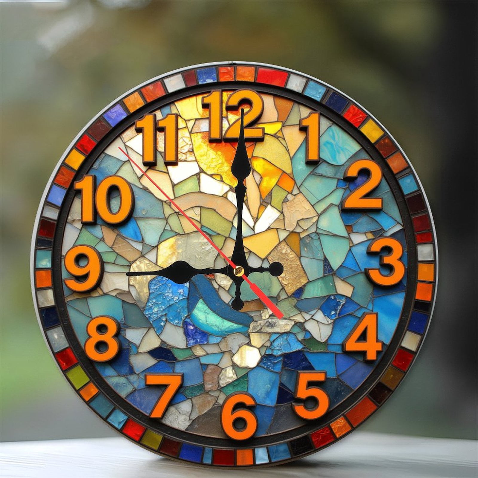 Stained Glass Mosaic Decorative Wall Clock Unique Design 10-Inch Silent ...