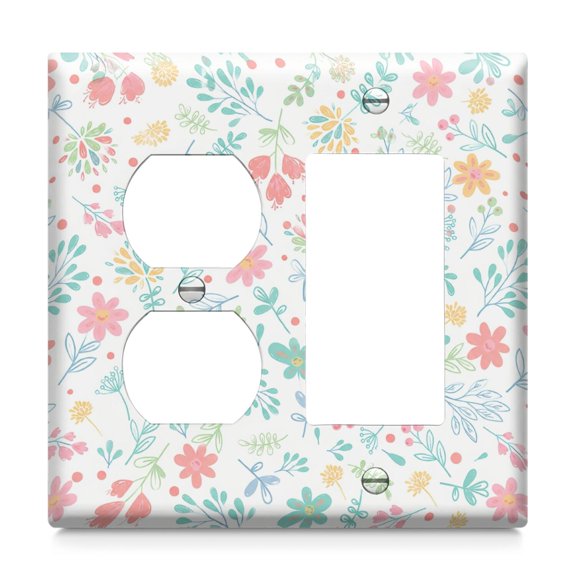 Traditional Botanical Floral 1 Duplex 1 Rocker Switch & Outlet Plate, Teal PC Cover for Home