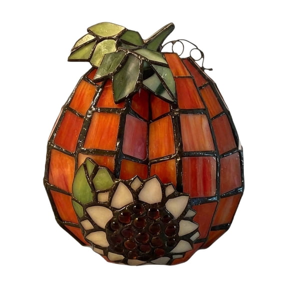Stained Glass Mosaic Pumpkin Sunflower LED Table Lamp Warm Soft Orange Glow Resin Decorative Light Battery & Plug Operated For Fall Harvest Halloween Mantel Shelf(Pattern C-Orange-12cm)