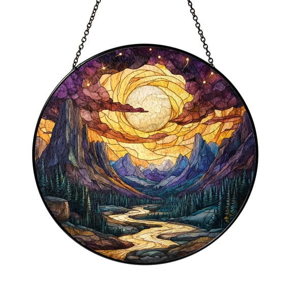 Stained Glass Mountain Storm Window Hanging Art
