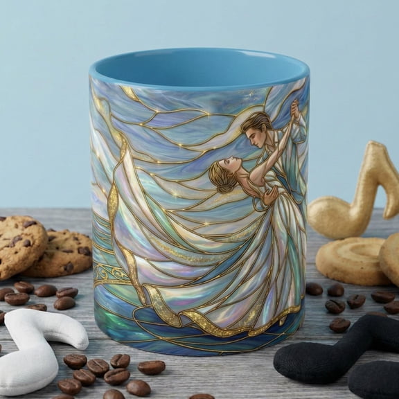 Stained Glass Mug, Dancing Couple Coffee Cup, Romantic Anniversary Gift, Ballroom Dancer Tea Cup, Wedding Present For Couple, Art Mug