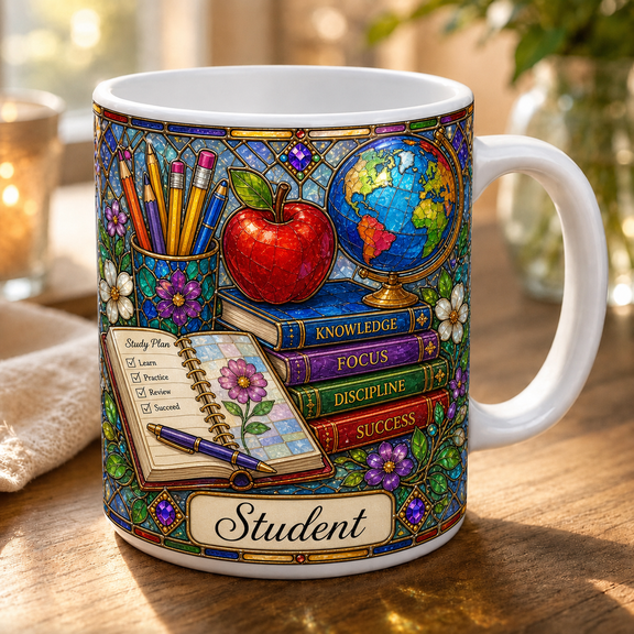 Stained Glass Mug Personalized Teacher Coffee Cup Back to School Classroom Gift