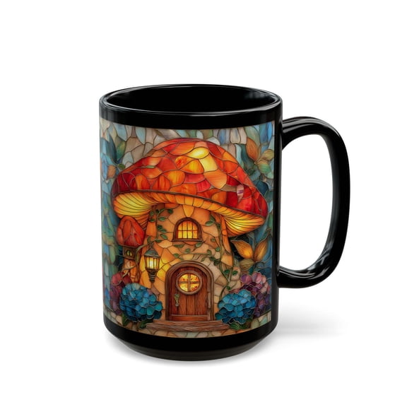 Stained Glass Mushroom House Mug Whimsical Cottagecore Coffee Cup Fantasy Decor Ceramic Enchanted Tea Mug