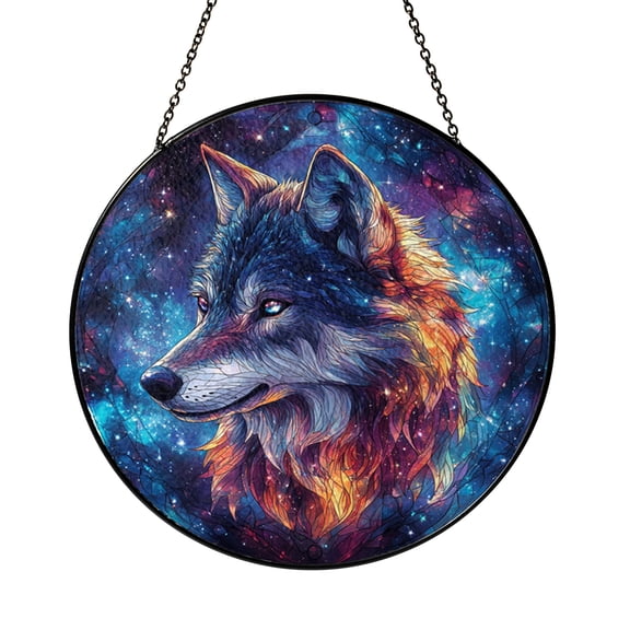 Stained Glass Mythical Wolf Ornament – Celestial Animal Art