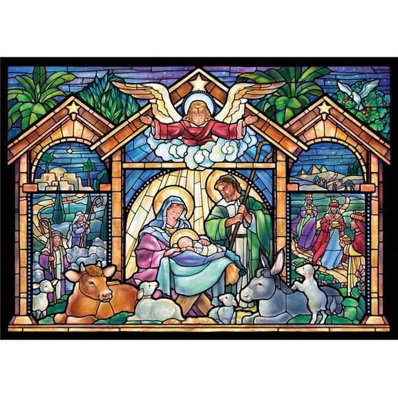 Stained Glass Nativity Religious Christmas Cards - Box of 15 Cards & 16 Envelopes