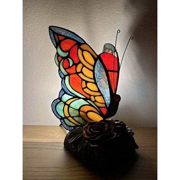 Stained Glass Night Light Butterfly Blue Green Red LED Bulb Included 6"W*7"D*9"H