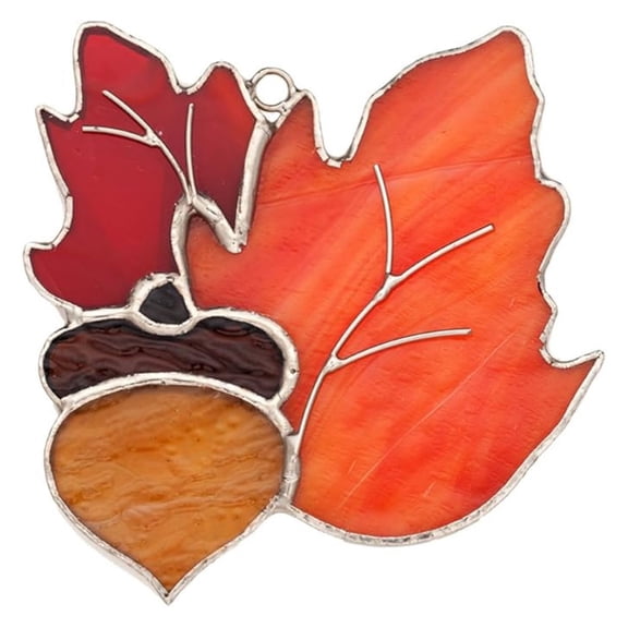 Stained Glass Night Light Cover - Oak Leaves & Acorn Design, 3.5 Inch Decorative Glass Shade for Rotating Plug-in Nightlight, Handmade Ornament