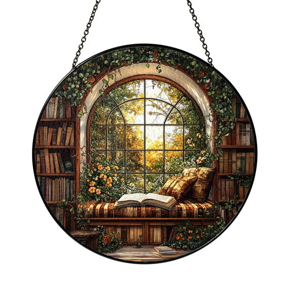 Stained Glass Open Bible Window Decor, Spiritual Suncatcher Accent for Calm Reflective Living Spaces