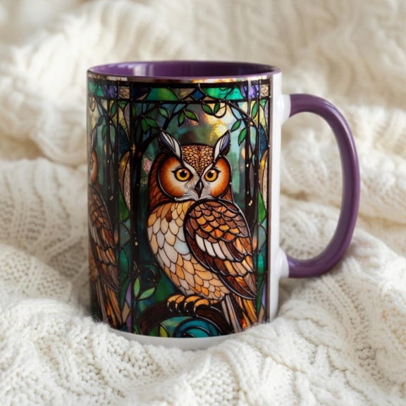 Stained Glass Owl Coffee Mug Gift for Animal Lovers 11oz 15oz