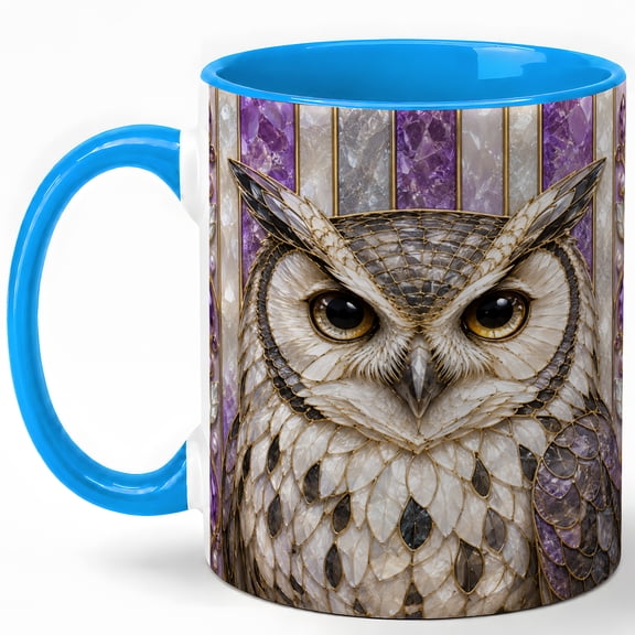 Stained Glass Owl Coffee Mug, Purple Bird Mug, Ceramic 11 oz