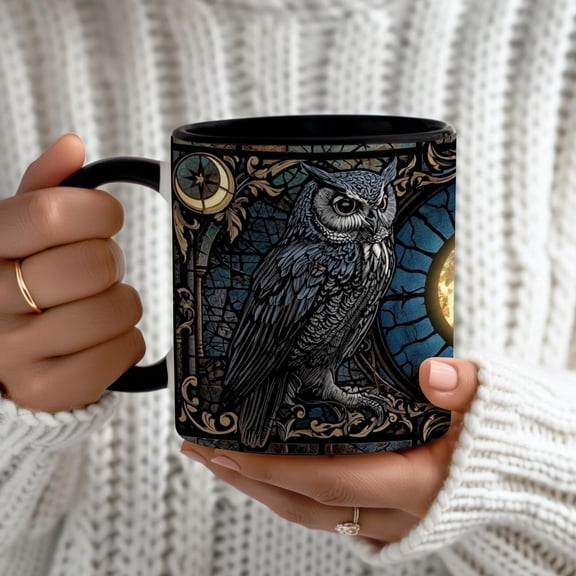 Stained Glass Owl Mug | Gothic Coffee Cup | Dark Academia Gift