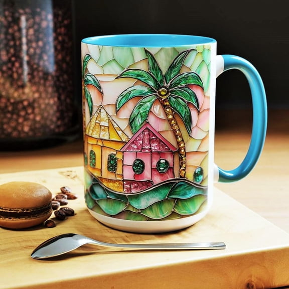 Stained Glass Palm Tree Coffee Mug: Tropical Beach House Decor