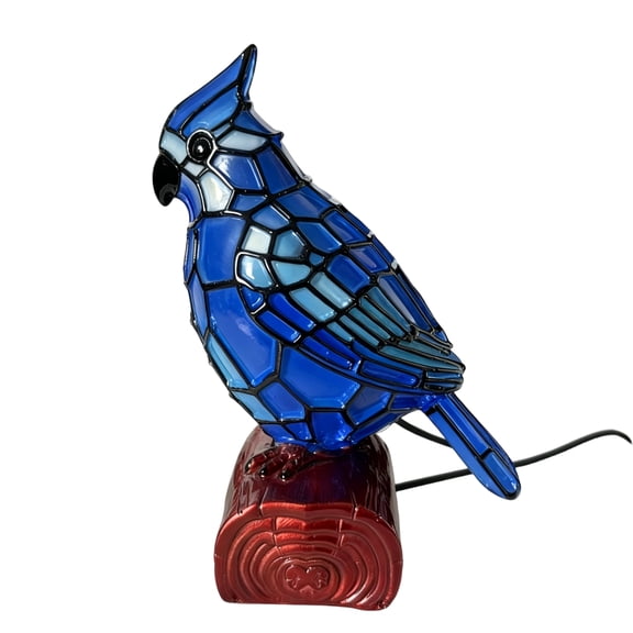 Stained Glass Parrot Night Light Bird Table Lamp Tree Stump Base Decorative Accent for Bedroom Living Room Office Desk
