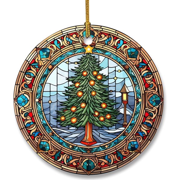 Stained Glass Patterns Christmas Tree Ceramic Ornament for Christmas Decorations, Christmas Ornament for Xmas Tree Decors, Ceramic Tree Ornament for Christmas Hanging Decorations -...