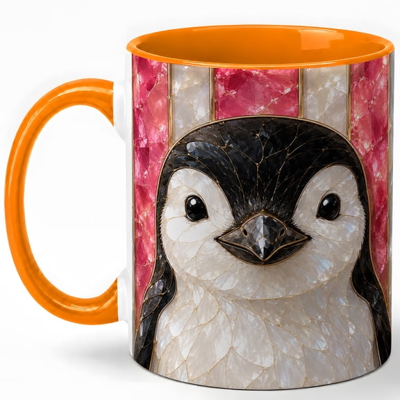 Stained Glass Penguin Coffee Mug, Arctic Bird Mug, Ceramic 11 oz