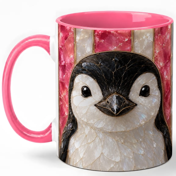 Stained Glass Penguin Coffee Mug, Arctic Bird Mug, Ceramic 11 oz