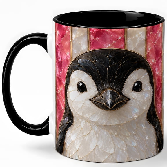 Stained Glass Penguin Coffee Mug, Arctic Bird Mug, Ceramic 11 oz