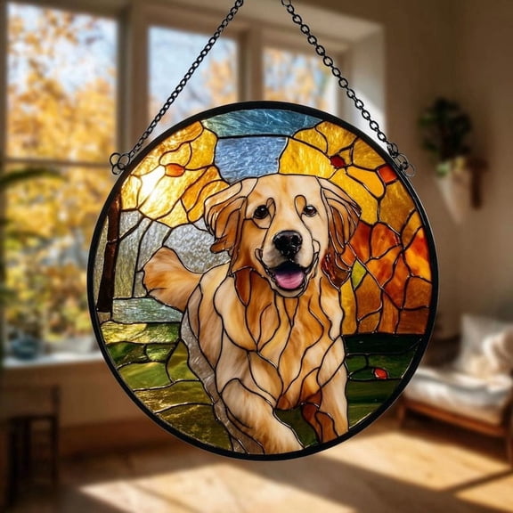 Stained Glass Pet Portrait Personalized Dog & Cat Suncatcher Memorial Gift Custom Window Hanging Art