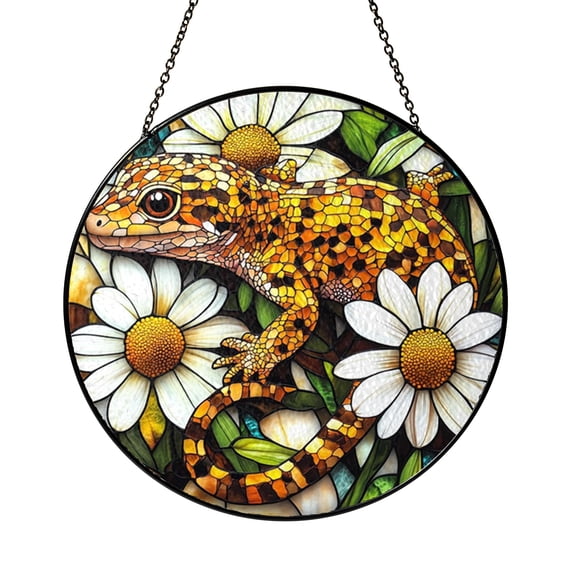 Stained Glass Pet Suncatcher featuring Leopard Gecko Design, Decorative Reptile Window Accent