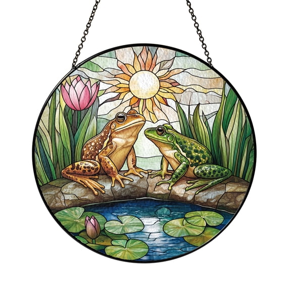 Stained Glass Pond Frog Suncatcher Window Hanging, Calm Nature Home Window Decor