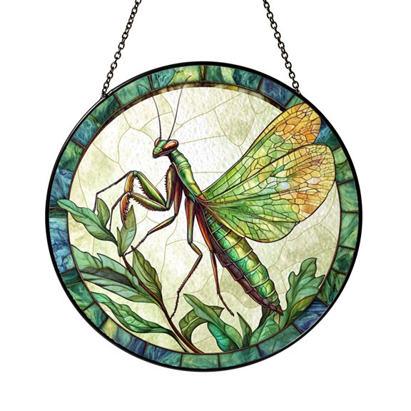 Stained Glass Praying Mantis Window Suncatcher, Unique Insect Sun Catcher Hanging, Nature Bug Art, Calm Spiritual Home Decoration