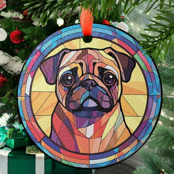 Stained Glass Pug Dog Decor Pet Memorial Suncatcher Loss Of Pet Sympathy Gift Engraved Companion Dog Lovers Birthday Gift Wall Hanging, Stained Glass Ornament 2025, Holiday