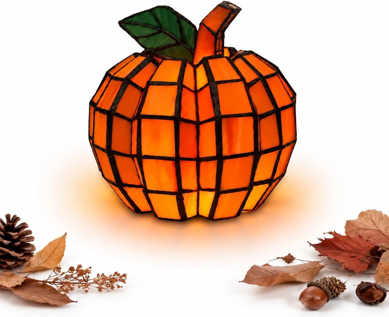 Stained Glass Pumpkin Lamp,Halloween Light with Warm Glow,Table Fall Decor