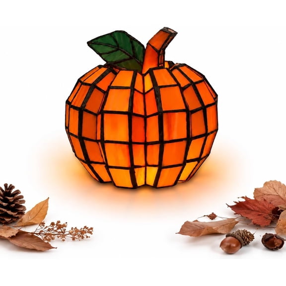 Stained Glass Pumpkin Lamp,Halloween Light with Warm Glow,Table Fall Decor