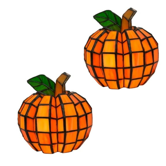 Stained Glass Pumpkin Lamp | Stained Glass Pumpkin Table Lamp – Pumpkins Lantern Style LED Halloween Light | Handcrafted Fall Lamp for Home, Party & Holiday Decor 2PCS
