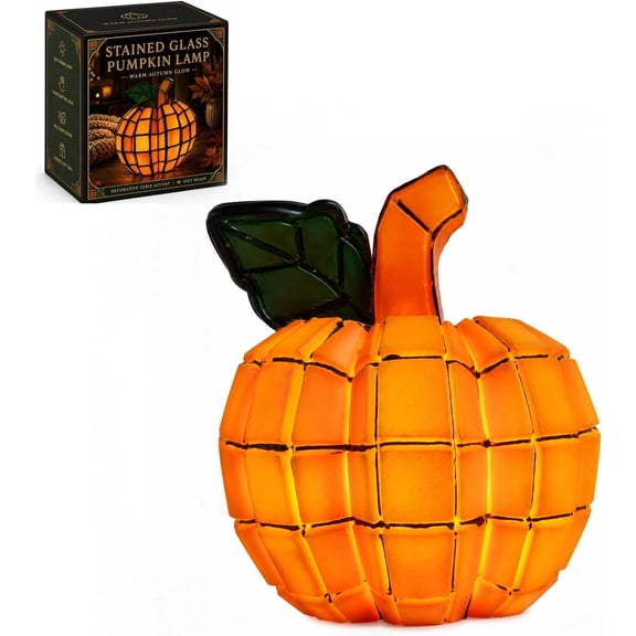 Stained Glass Pumpkin Lamp, Warm Fall Halloween Table Decor (1Pcs)