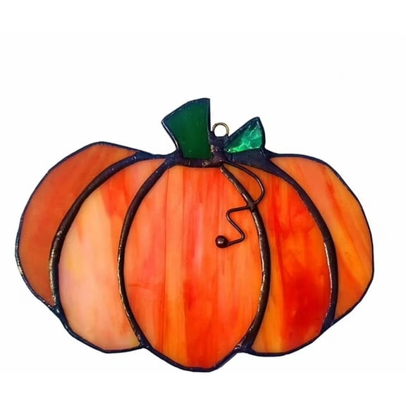 Stained Glass Pumpkin Suncatcher Handmade Autumn Harvest Window Hanging Fall Home Decor Accent Unique Pumpkin Ornament Gift for Halloween and Thanksgiving