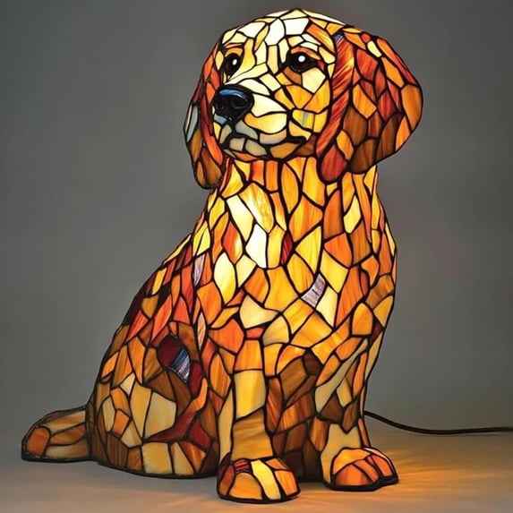 Stained Glass Puppy Night Light in Durable Resin, Rainbow Desk Decor for Bedrooms