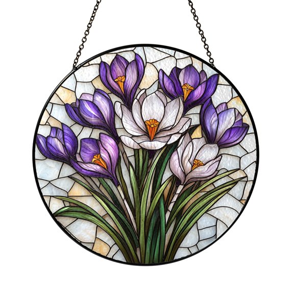 Stained Glass Purple Crocus Suncatcher, Spring Window Decor, Gift Idea for Mom or Garden Lovers